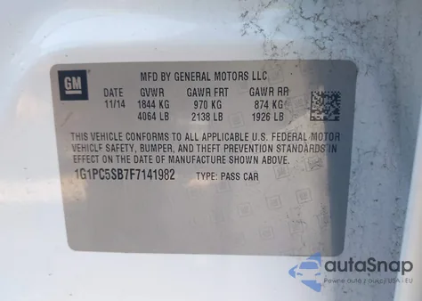 2015 Chevrolet Cruze 1Lt Auto z USA, uszkodzony, nr VIN 1G1PC5SB7F7141982